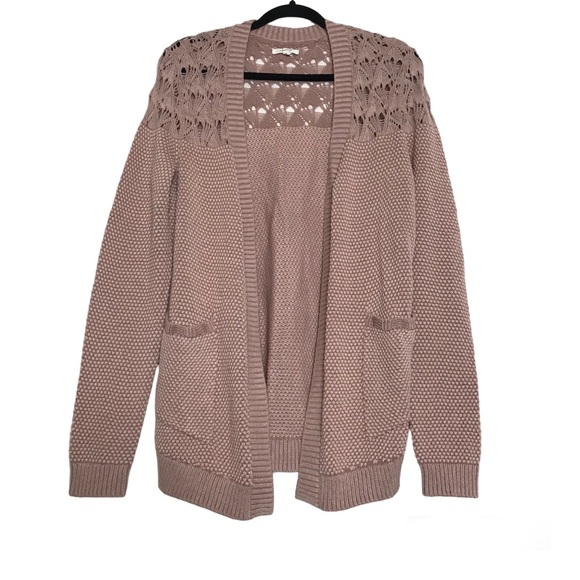 Maurice’s Pink Crotchet Waffle Knit Open Front Cardigan Womens Sz S Grandmacore - Picture 1 of 11